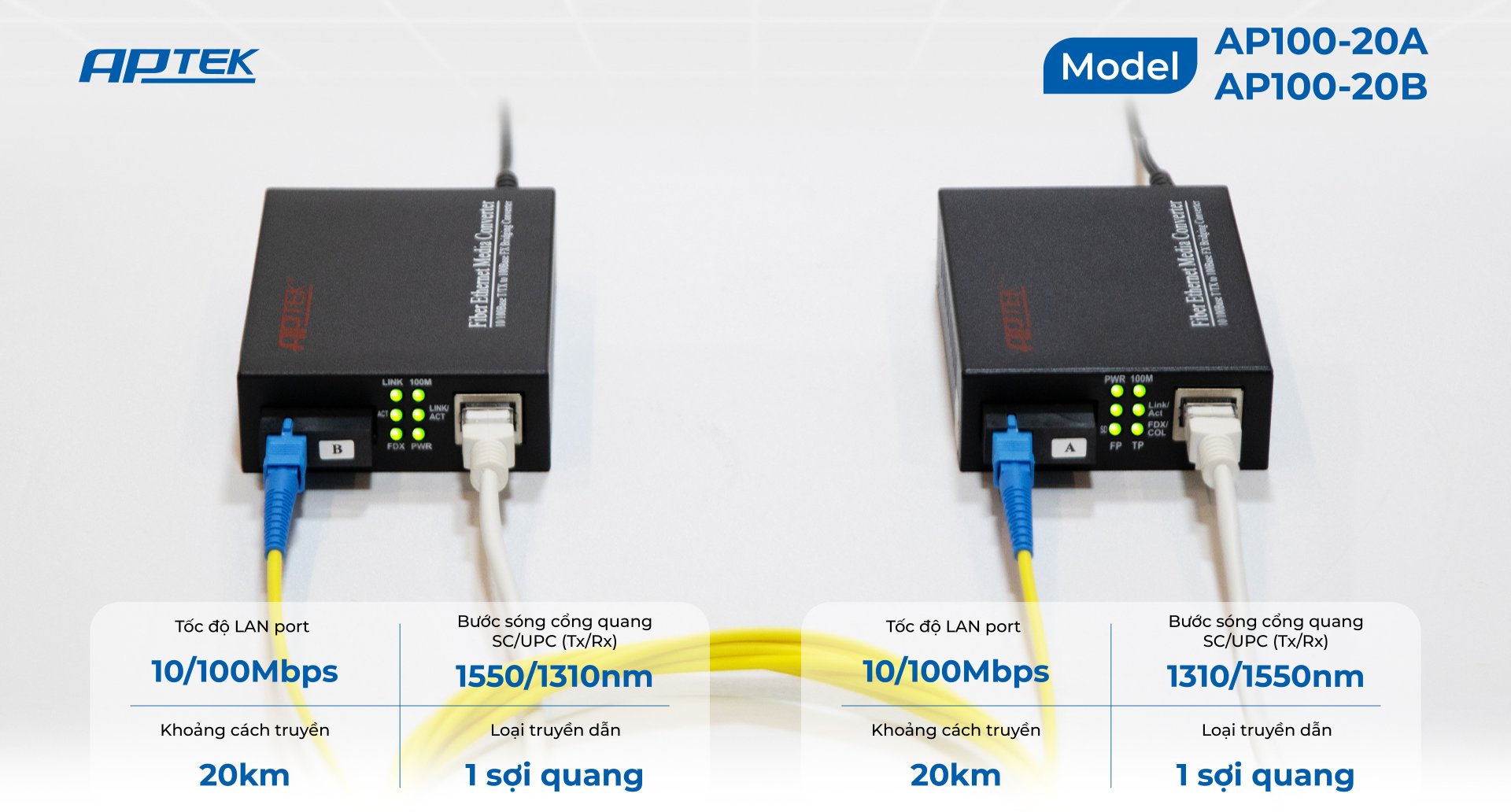 APTEK AP100-20B Bộ chuyển đổi quang điện Media Converter APTEK AP100-20B