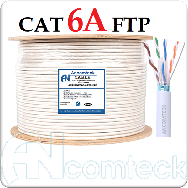 Cáp mạng CAT6A FTP-STP bọc bạc chống nhiễu ANCOMTECK ACT-BOX305-6AWHITE