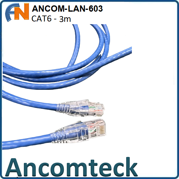 Dây nhảy patch cord CAT6 loại 3m ANCOMTECK - màu xanh: ANCOM-LAN-603
