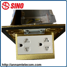 Ổ cắm âm sàn SINO kiểu A vuông vàng đồng P0011DOA-1 (gồm ổ đôi 3 chấu)