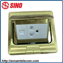 Ổ cắm âm sàn SINO kiểu A vuông vàng đồng P0011DOA-1 (gồm 1 mạng + 1 ổ đơn 3 chấu)